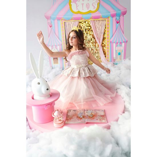 صورة فستان سهرة بناتي بيبلوم وتل منفوش - M3623